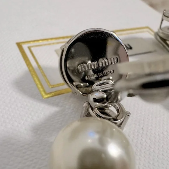 Miu Miu Crystal and Pearl Drop Clip on Earrings - Picture 7 of 7